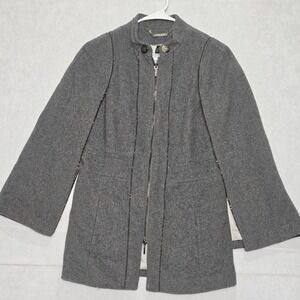 White Black Grey Wool Blend Cape Coat Zip Front Crest Buttons size‎ S
